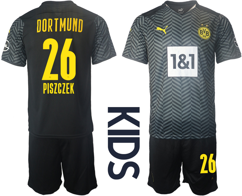 Youth 2021-2022 Club Borussia Dortmund away black #26 Soccer Jersey